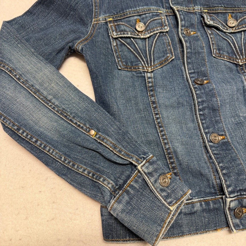 Juicy Couture Jeans Glamorous USA Women's Denim Heart Moto Jacket Y2K Size Small - Picture 6 of 16